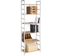 WOLTU Étagère à 6 Niveaux, Bibliothèque Étagère Rangement, en Bois d'ingénierie et Métal, pour Salon/Chambre/Bureau, 60x27,5x180cm, Chêne Clair +Blanc, RGB9307whe