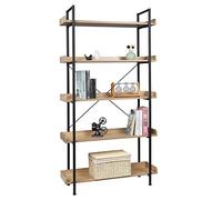 WOLTU Étagère Échelle, Étagère de Rangement à 5 Niveaux, avec Compartiments Ouverts, Cadre en Métal et Bois d'Ingénerie, pour Salon/Chambre/Bureau, 91x25,5x173cm, Chêne Clair
