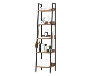 WOLTU Étagère Échelle Étagère de Rangement Bibliothèque à 5 Niveaux avec 4 Crochets Amovibles Style Industriel Vintage Cadre en Métal Tablette en MDF Noir 40x170x36cm RGB9289hov