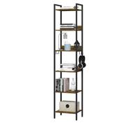 WOLTU Étagère Échelle Étagère de Rangement Bibliothèque à 6 Niveaux avec 4 Crochets Amovibles Style Industriel Vintage Cadre en Métal Tablette en MDF Noir 40x30x187cm RGB31hov