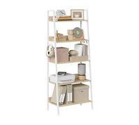 WOLTU Étagère Industrielle 5 Niveaux, Étagère de Rangement Étroite et Haute (Bureau, Salon, Cuisine), Cadre Métallique, 36x64x171 cm - Chêne Clair + Blanc