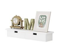 WOLTU Étagère Murale avec 2 Tiroirs, Table de Chevet Suspendue, Tiroir Suspendu, Étagère Flottante, pour Chambre, Salon, Couloir, Cuisine, Blanc, 64x15x10cm, RG9487ws