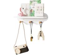 WOLTU Étagère Murale, Bibliothèque Enfant en MDF, en Forme de Nuage avec 3 Crochets, 36x20,5x12cm, Blanc W0ETT0049