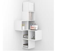 WOLTU Étagère Murale, Étagère Cube Murale, Meuble d'angle, Bibliothèque, 5 Casiers et 1 Compartiment avec Porte, Blanc W0ITT4008
