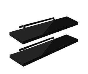 WOLTU Étagère Murale Lot de 2, Étagères Flottantes pour Livres, CD DVD, en Panneau de Bois d'Ingénierie, 110x22,9x3,8cm, Noir, RG9483sz-2