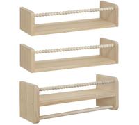 WOLTU Étagère Murale Lot de 3, Étagère Chambre Enfant en Bois Massif, 40cm Bibliothèque Étagère, Bois naturel