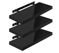 WOLTU Étagère Murale Lot de 3, Étagères Flottantes, pour Livres, CD DVD, en Panneau de Bois d'Ingénierie, 60x22,9x3,8cm, Noir, RG9478sz-3