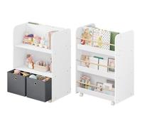 WOLTU Étagère pour Enfants Mobile sur roulettes, Bibliothèque Polyvalente avec Boîtes, Rangement sur 2 Côtés, Blanc W0ETT0072