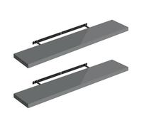 WOLTU Étagères Murales,Tablette Murale de Lot de 2,Étagère Flottante,Étagère à Livres,CD DVD,Panneau de Bois,120x22,9x3,8cm,Gris Brillant,RG9484gr-2