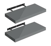 WOLTU Étagères Murales,Tablette Murale de Lot de 2,Étagère Flottante,Étagère à Livres,CD DVD,Panneau de Bois,50x22,9x3,8cm,Gris Brillant,RG9477gr-2