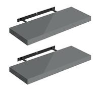 WOLTU Étagères Murales,Tablette Murale de Lot de 2,Étagère Flottante,Étagère à Livres,CD DVD,Panneau de Bois,60x22,9x3,8cm,Gris Brillant,RG9478gr-2