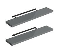 WOLTU Étagères Murales,Tablette Murale de Lot de 2,Étagère Flottante,Étagère à Livres,CD DVD,Panneau de Bois,110x22,9x3,8cm,Gris Brillant,RG9483gr-2