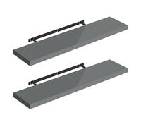 WOLTU Étagères Murales,Tablette Murale de Lot de 2,Étagère Flottante,Étagère à Livres,CD DVD,Panneau de Bois,100x22,9x3,8cm,Gris Brillant,RG9482gr-2