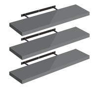 WOLTU Étagères Murales,Tablette Murale de Lot de 3,Étagère Flottante,Étagère à Livres,CD DVD,Panneau de Bois,90x22,9x3,8cm,Gris Brillant,RG9481gr-3
