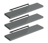 WOLTU Étagères Murales,Tablette Murale de Lot de 3,Étagère Flottante,Étagère à Livres,CD DVD,Panneau de Bois,100x22,9x3,8cm,Gris Brillant,RG9482gr-3