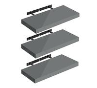 WOLTU Étagères Murales,Tablette Murale de Lot de 3,Étagère Flottante,Étagère à Livres,CD DVD,Panneau de Bois,50x22,9x3,8cm,Gris Brillant,RG9477gr-3
