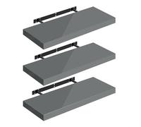 WOLTU Étagères Murales,Tablette Murale de Lot de 3,Étagère Flottante,Étagère à Livres,CD DVD,Panneau de Bois,60x22,9x3,8cm,Gris Brillant,RG9478gr-3
