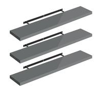 WOLTU Étagères Murales,Tablette Murale de Lot de 3,Étagère Flottante,Étagère à Livres,CD DVD,Panneau de Bois,120x22,9x3,8cm,Gris Brillant,RG9484gr-3