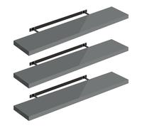WOLTU Étagères Murales,Tablette Murale de Lot de 3,Étagère Flottante,Étagère à Livres,CD DVD,Panneau de Bois,110x22,9x3,8cm,Gris Brillant,RG9483gr-3