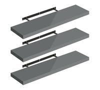 WOLTU Étagères Murales,Tablette Murale de Lot de 3,Étagère Flottante,Étagère à Livres,CD DVD,Panneau de Bois,80x22,9x3,8cm,Gris Brillant,RG9480gr-3