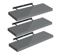 WOLTU Étagères Murales,Tablette Murale de Lot de 3,Étagère Flottante,Étagère à Livres,CD DVD,Panneau de Bois,70x22,9x3,8cm,Gris Brillant,RG9479gr-3