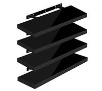 WOLTU Étagères Murales,Tablette Murale de Lot de 4, Étagère Flottante, Étagère à Livres, CD DVD, Panneau de Bois, 70x22,9x3,8cm, Noir, RG9479sz-4