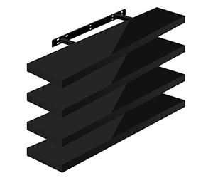 WOLTU Étagères Murales,Tablette Murale de Lot de 4, Étagère Flottante, Étagère à Livres, CD DVD, Panneau de Bois, 90x22,9x3,8cm, Noir, RG9481sz-4