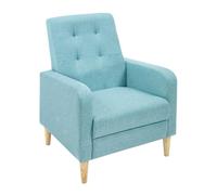 WOLTU Fauteil Salon, Fauteuil Relax à Dossier Haut, Chaise de Relaxation avec Pieds en Bois Massif, Accoudoirs, Siège Rembourré, Revêtement en Lin, pour Salon, Bureau, Bleu, SKS41bl