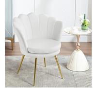 WOLTU Fauteuil Coquillage Salon - Dossier en Forme de Pétale - Chaise Velours Pieds en Métal - Blanc