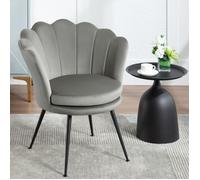 WOLTU Fauteuil Coquillage Salon - Dossier en Forme de Pétale - Chaise Velours Pieds en Métal - Gris