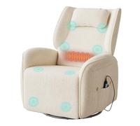 WOLTU Fauteuil de Massage Électrique, Chauffage Inclinable, Pivotant, Beige | Fauteuil TV Relax en Chenille, Berçant, avec Repose-pied, Poches Latérales et Port USB pour Salon, Chambre, Charge 150kg