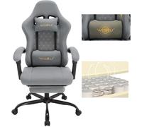 WOLTU Fauteuil Gaming, Coussin à Ressorts, Soutien Lombaire Massant, Chaise Tissu Maille, Gris+Jaune W0ATT0608