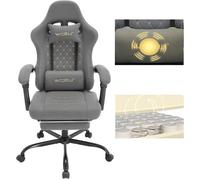 WOLTU Fauteuil Gaming, Coussin à Ressorts, Soutien Lombaire Massant, Chaise Tissu Technique, Gris+Jaune W0ATT0606