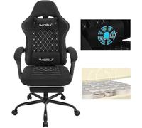 WOLTU Fauteuil Gaming, Coussin à Ressorts, Soutien Lombaire Massant, Chaise Tissu Technique, Noir+Blanc W0ATT0605