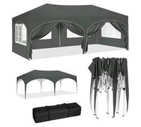 WOLTU Gazebo de pavillon pliant 3x6m auvent de jardin avec 6 parois latérales hauteur réglable tente de fête de Protection UV étanche avec sac GRIS