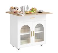 WOLTU Îlot de Cuisine sur roulettes avec Plateau Flexible, Chêne + Blanc | Desserte avec Tiroir et Placard à Portes Transparentes, en Bois d'Ingénierie et Métal, pour cuisine ou Salon, 80 x73 x73,5 cm