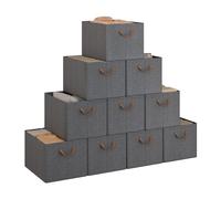 WOLTU Lot de 10 Boîtes de Rangement en Tissu, Paniers avec Poignées, Cubes Pliables et Empilables pour Armoire et Étagères, Gris, 47x35x30cm