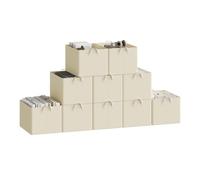WOLTU Lot de 10 Boîtes de Rangement en Tissu, Paniers avec Poignées, Cubes Pliables et Empilables pour Armoire et Étagères, Crème, 47x35x30cm