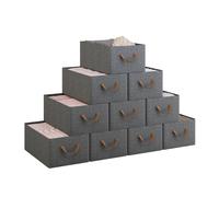 WOLTU Lot de 10 Boîtes de Rangement en Tissu, Paniers avec Poignées, Cubes Pliables et Empilables pour Armoire et Étagères, Gris, 47x28x20cm