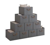 WOLTU Lot de 10 Boîtes de Rangement en Tissu, Paniers avec Poignées, Cubes Pliables et Empilables pour Armoire et Étagères, Gris, 42x32x26cm