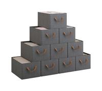 WOLTU Lot de 10 Boîtes de Rangement en Tissu, Paniers avec Poignées, Cubes Pliables et Empilables pour Armoire et Étagères, Gris, 37,5x26x20cm