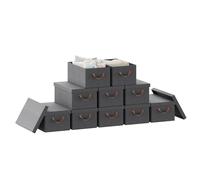 WOLTU Lot de 10 Boîtes de Rangement Pliables, Paniers de Rangement en Tissu Non Tissé, avec Poignées et Couvercle, pour Vêtements et Jouets, Gris, 48x29x20cm