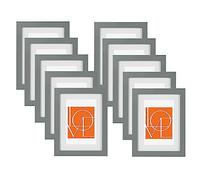 WOLTU Lot de 10 Cadre Photo 15x20cm en Bois, Cadre pour Poster avec Passe Partout, Suspendre Horizontalement ou Verticalement, Décoration Murale ou sur Table, Gris