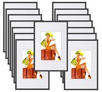 WOLTU Lot de 15 Cadre Photo 10x15 cm avec Passe Partout, Cadre et Plaque en Plastique pour Décoration Murale ou sur Table, à Poser Horizontalement ou Verticalement, Noir