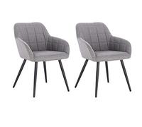 WOLTU Lot de 2 Chaise de Salle à Manger,Lin,Gris Clair | Chaise avec Accoudoir Haut Rembourré, Pieds en Métal, pour Salle à Manger, Salon et Chambre