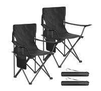 WOLTU Lot de 2 Chaises de Camping Pliables, Noir | Chaise Pêche Portable avec Porte-gobelet et Poche Latérale, Charge 120 kg, pour Camping, Pêche, Pique-nique, Plage