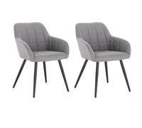WOLTU Chaise de Salle à Manger avec Accoudoirs Lot de 2, Chaises de Salon en Métal et Assise en Lin, Gris Clair, BH107hgr-2