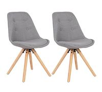 WOLTU Chaise de Salle à Manger Lot de 2 siège en Lin Pied en Bois Massif, Chaise de Cuisine Chaise de Salon Gris, BH54gr-2