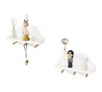 WOLTU Lot de 2 Étagère Murale, Bibliothèque Enfant en MDF, en Forme de Nuage avec 3 Crochets, 36x20,5x12cm, Blanc W0ETT0049-2