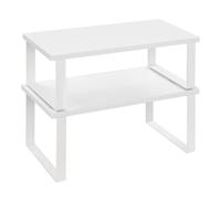 WOLTU Lot de 2 Étagères à Épices Empilables, Étagères de Rangement de Cuisine sur le Comptoir, Petit Organisateur de Placard, en MDF et Métal, Blanc